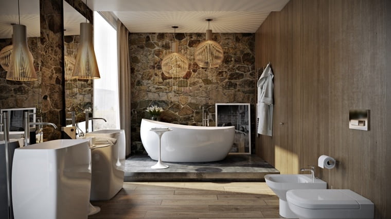 vasca da bagno nel bagno rustico moderno